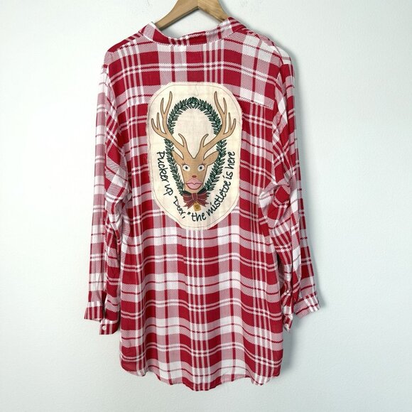 Boho Jane Holiday Plaid Tunic Button Up Womens Medium Christmas Whimsical - Picture 1 of 7